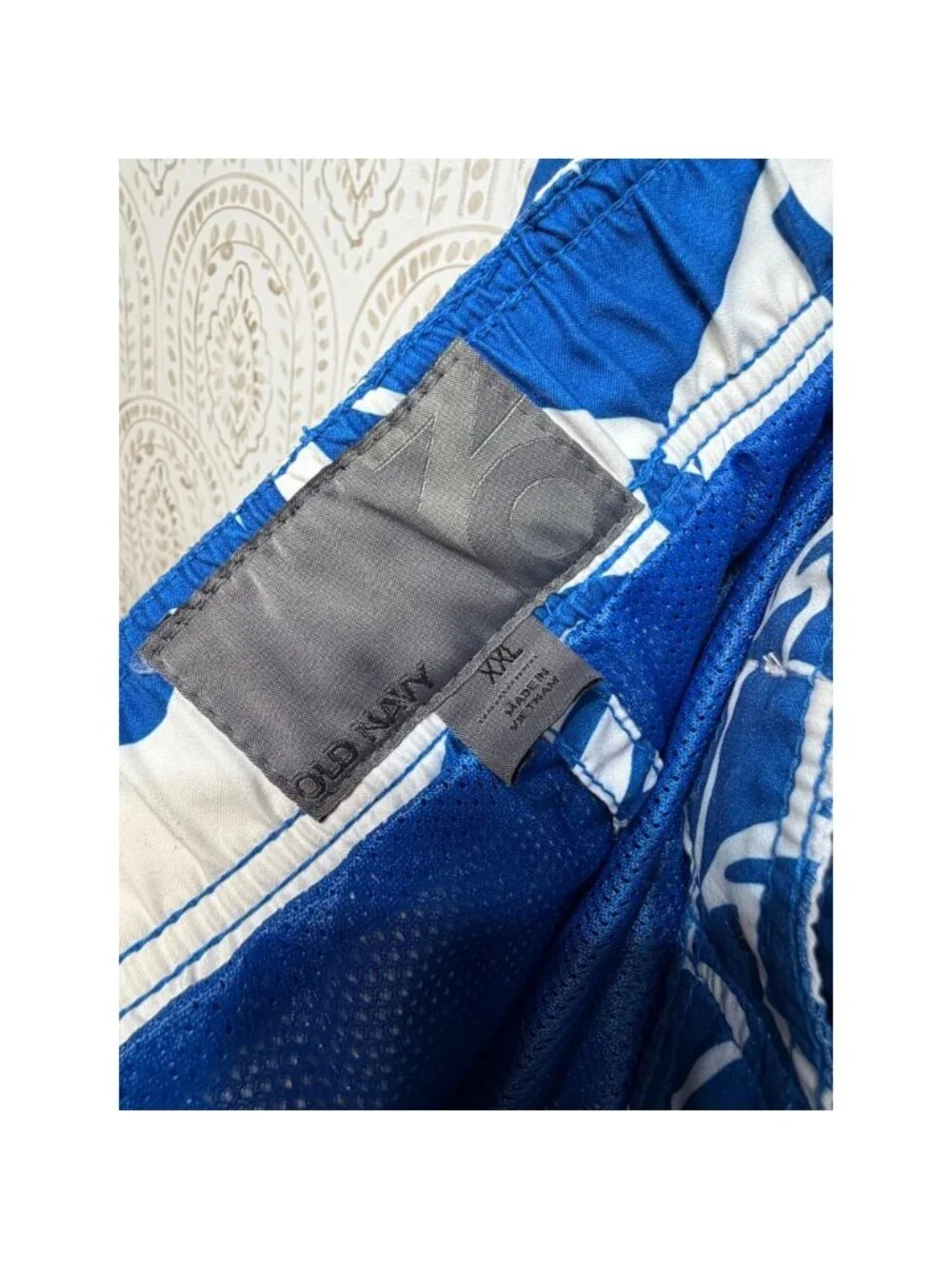 Old Navy Mens‎ XXL Blue White Hibiscus Floral Swim Trunks Board Shorts